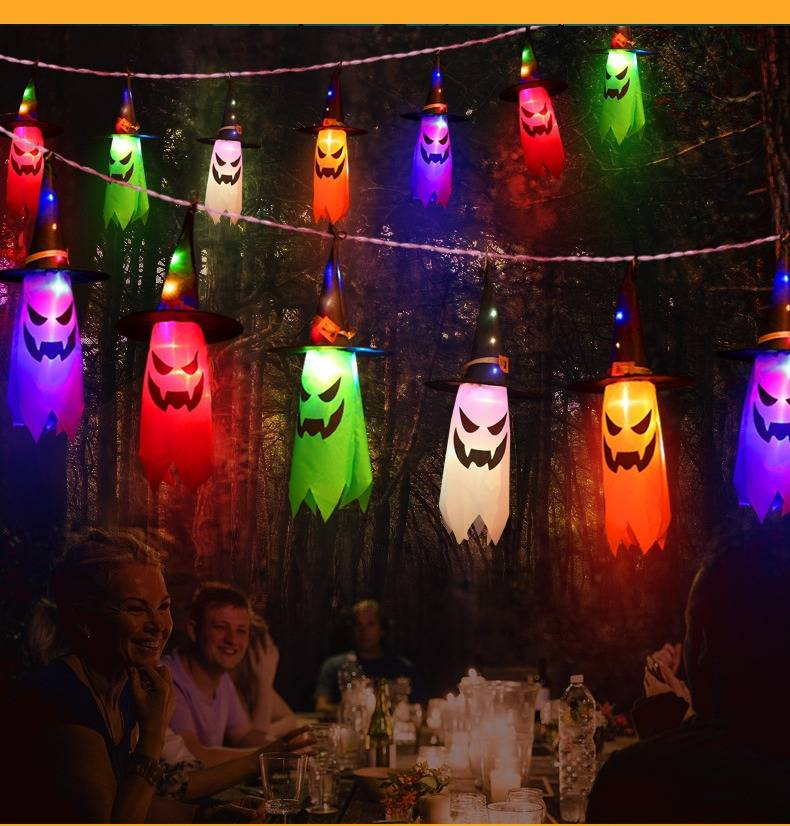 Glowing Halloween Witch Hats Outdoor Decorations - Colorful Ghost Witch Hats For Trees, Eaves & Parties_voghion.com