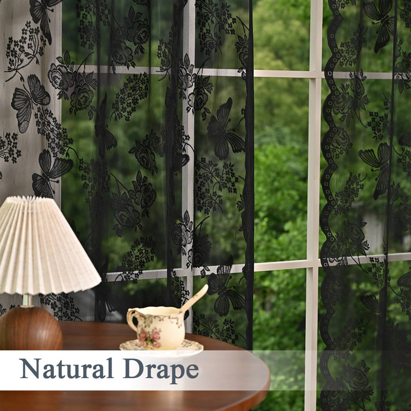 Moderne bestickte Voile-Vorhänge mit Stangentaschen – halbtransparente Fensterbehandlung für Wohnzimmer und Schlafzimmer (Weiß/Schwarz, 100 x 200 cm/183 x 183 cm)_voghion.com