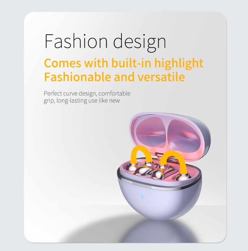 D3 Luminous Ear Clip Bluetooth Earphones Night Running Warning Fluorescent Light Orange Outdoor Safety Sports Wireless Dual Ear Open Type_voghion.com