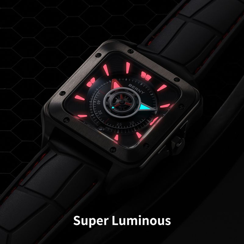 BERNY Automatic Watches For Men Fashion 10ATM Waterpoof Fluororubber Strap Mechanical Square Watch With Date Super Luminous Sapphire Wrist Watch_voghion.com