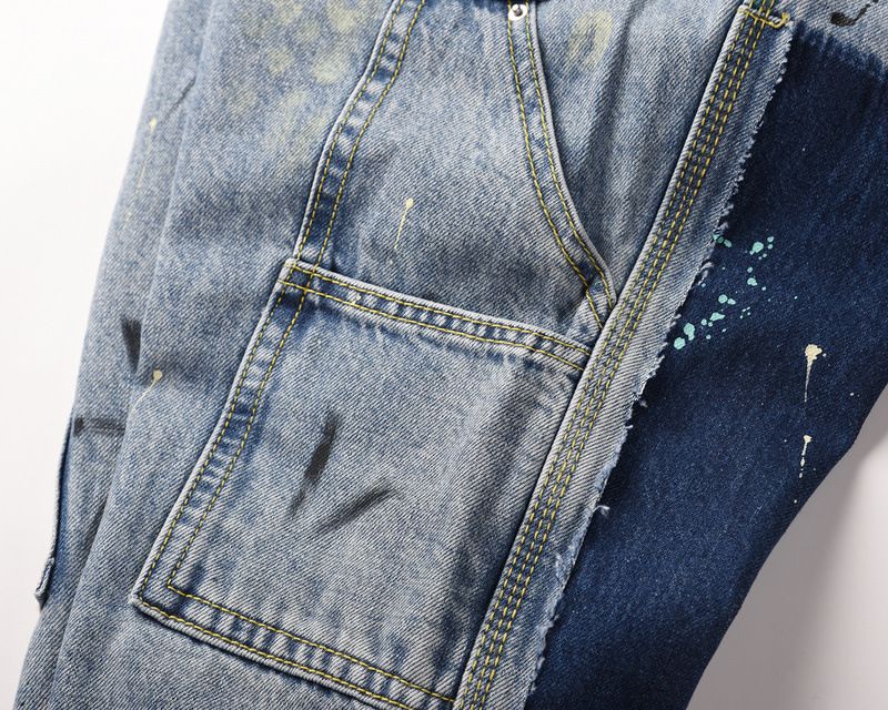 Men's Clothing high street style ink splashed modified patch stitching washed hole flared jeans_voghion.com