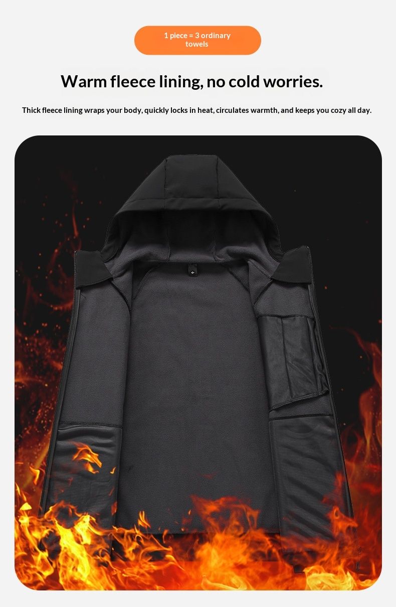 Cove Cove Soft Shell Jacket For Men, Autumn And Winter, Fleece-Lined, Thickened, Warm, Loose-Fit, Couple's Jacket, Stand Collar,_voghion.com