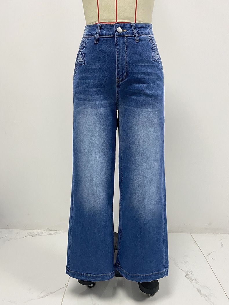 Vintage Wide-leg Jeans Women's Embroidered Stretch Straight Pants Casual Trousers_voghion.com