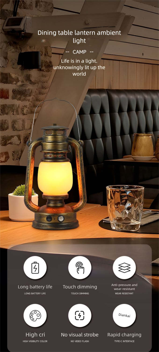LED Rechargeable Bar Creative Qingba Decorative Table Iron Art Outdoor Camping Kerosene Lamp Lantern_voghion.com