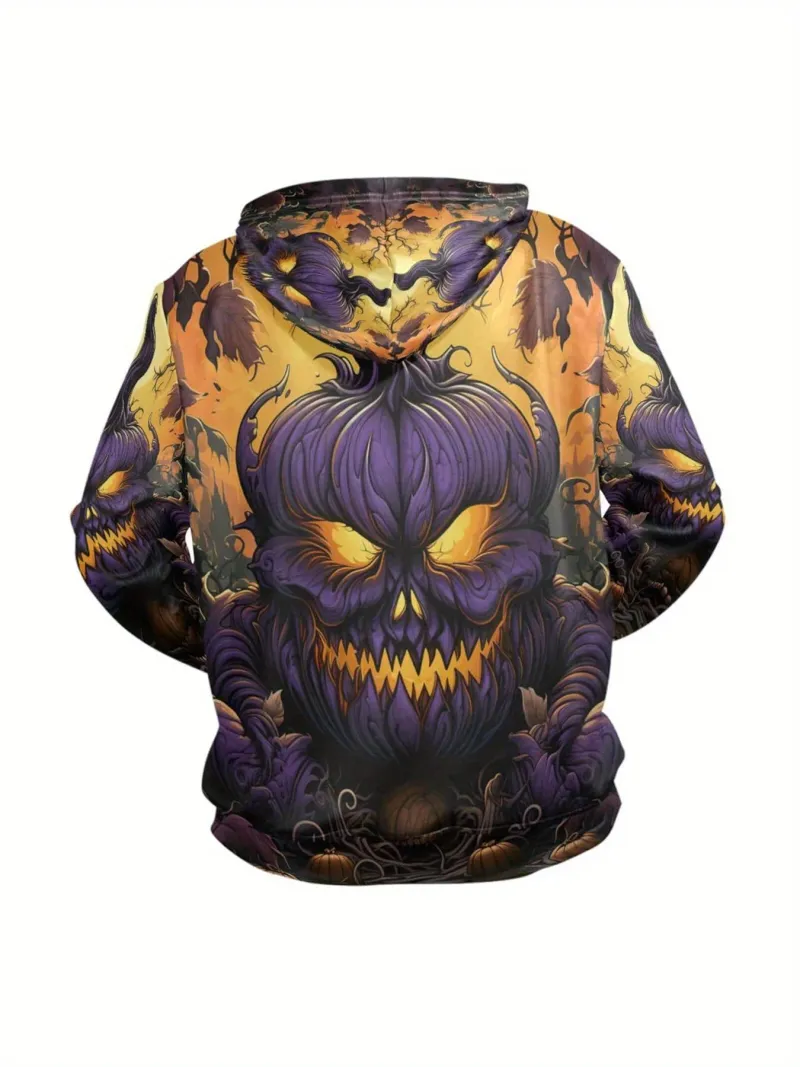 Felpa con cappuccio da uomo nuova moda 2025 con stampa 3D di un mostro di zucca di Halloween e tasca con cappuccio_voghion.com