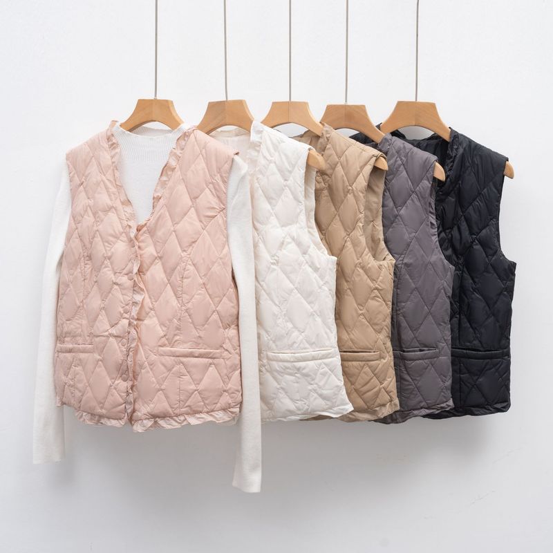 Nouvelle doudoune sans manches automne-hiver, doublure légère en duvet à col en V, coupe ajustée, vêtements pour femmes_voghion.com