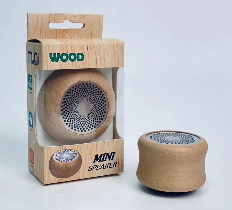 Houten Bluetooth-luidspreker - Draagbare mini-retro draadloze luidspreker met bas (50x35 mm) - Ingebouwde 300 mAh-batterij, 3 W-uitgang - Ideaal cadeau_voghion.com