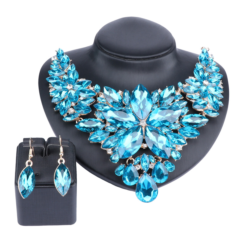 Kristall-Choker-Statement-Halskette, Ohrring-Schmuckset, Strass-Hochzeitsgeschenk, Frauen, Bräute, Abschlussball, Party_voghion.com