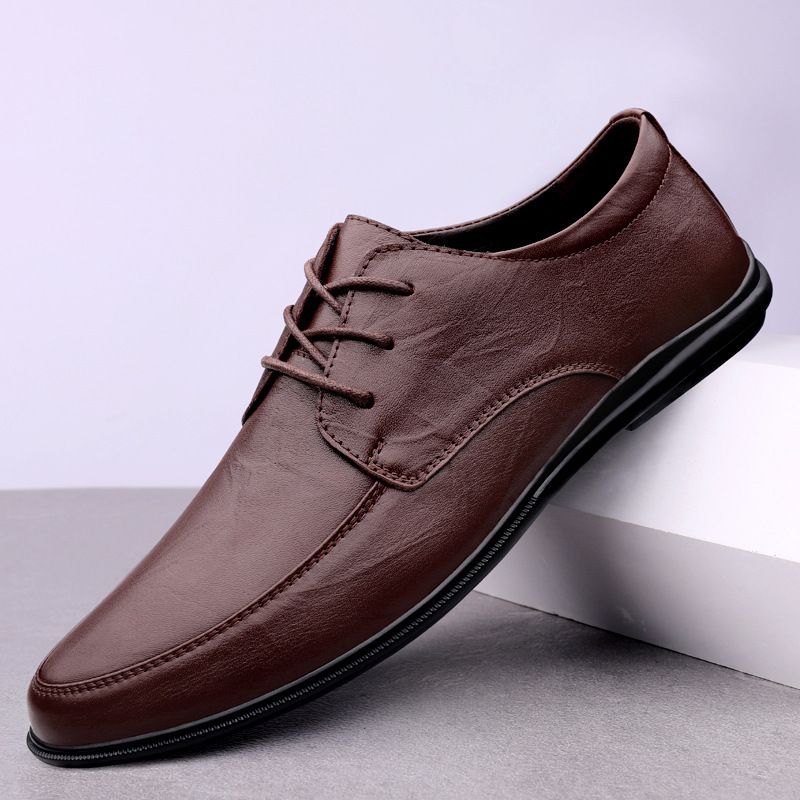 Business British Style Casual Soft Sole Non-Slip Breathable Leather Men's Work Shoes_voghion.com