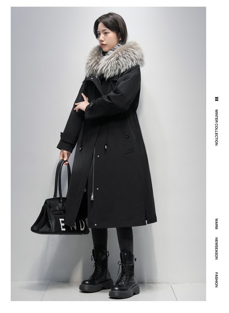Damen-Winterparka mit herausnehmbarem Kaninchenfellfutter und weißem Waschbärbesatz – Langer Kapuzenmantel für kaltes Wetter, elegant und warm_voghion.com