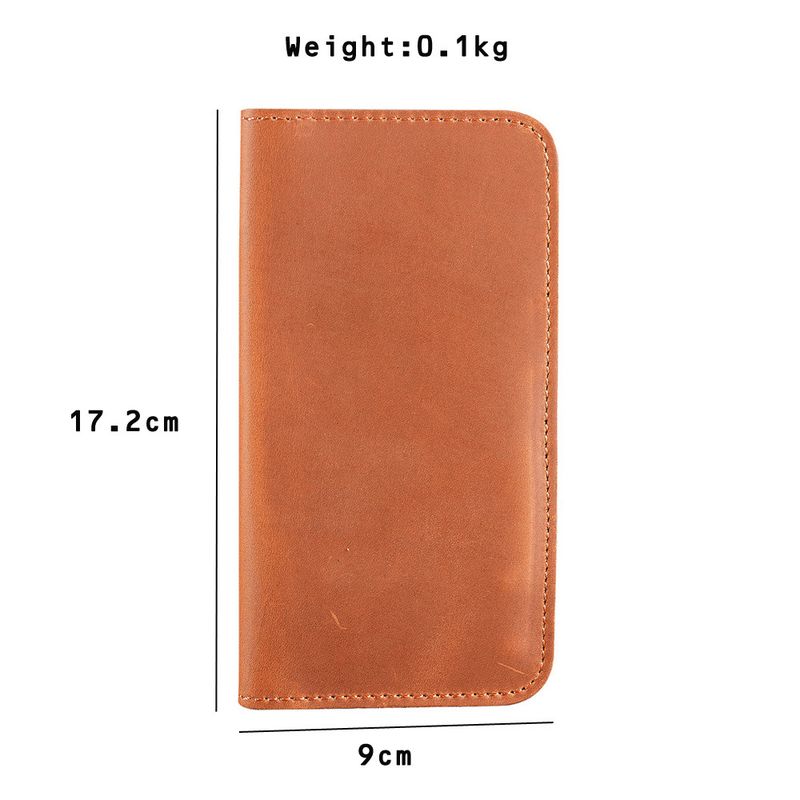 Men's Genuine Crazy Horse Leather Long Wallet Wallet Card Holder Ticket Check Bag Storage_voghion.com