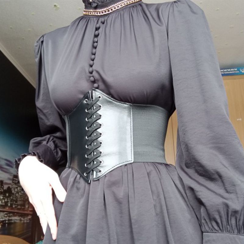 HOT Mode Kvinder Korset Bred Pu Læder Slankende Kropsbånd Dame Elastisk Høj Talje Bælte Gotisk Kjolebælte_voghion.com