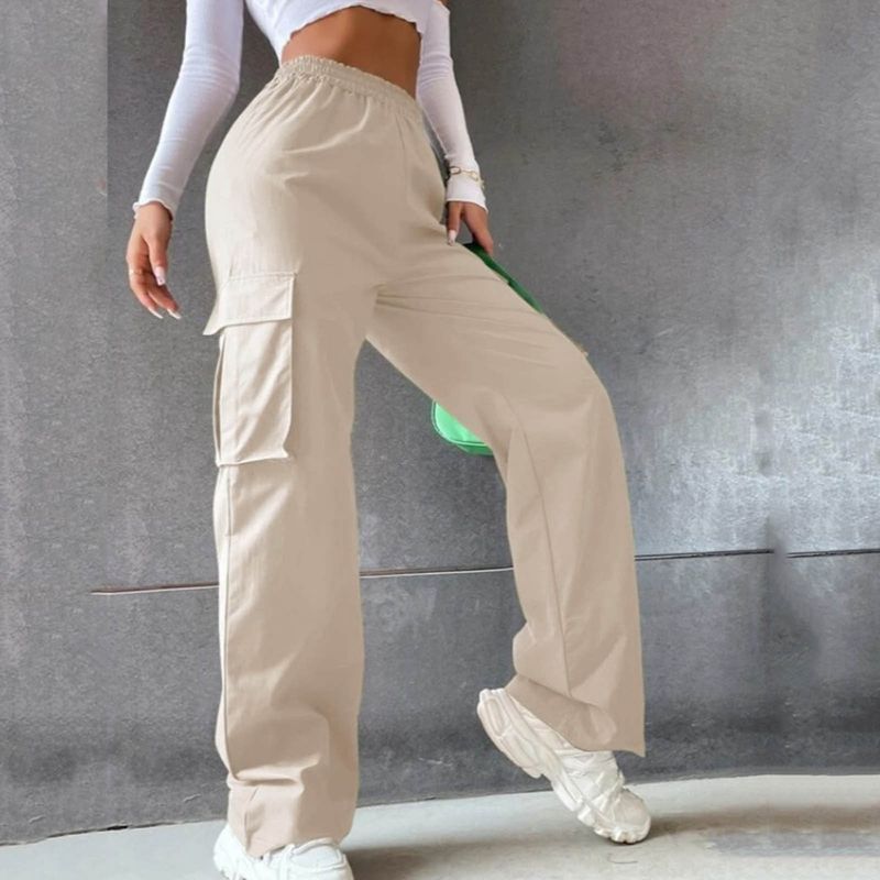 Damenbekleidung Gürtellose Hose Hohe Taille Saison Weite Beinhose Gerade Lockere Temperament Pendlerhose Freizeithose_voghion.com