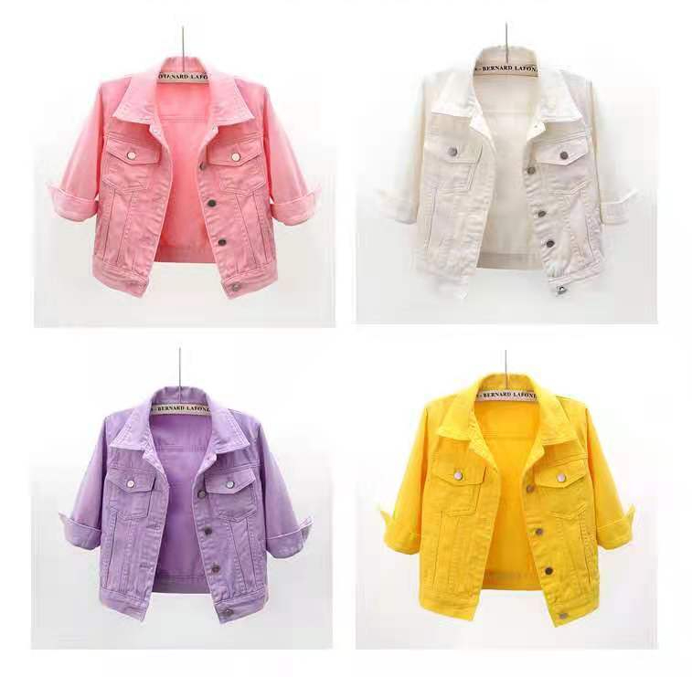 Dam Jeansjacka Vår Höst Kort kappa Rosa Jean Jackor Casual Toppar Lila Gul Vit Lösa toppar Dam Ytterkläder_voghion.com