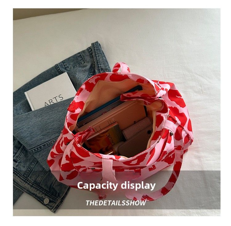 Leopard Print Canvas Tote Bag Women's Large-capacity Bag Portable Commuter Bag Versatile Shoulder Mommy Bag_voghion.com