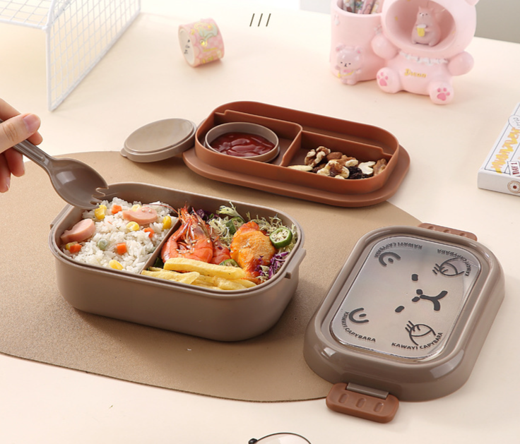 Bento per studenti, contenitore per il pranzo portatile con frutta e salsa, per bambini, in plastica, modello Kapibara_voghion.com