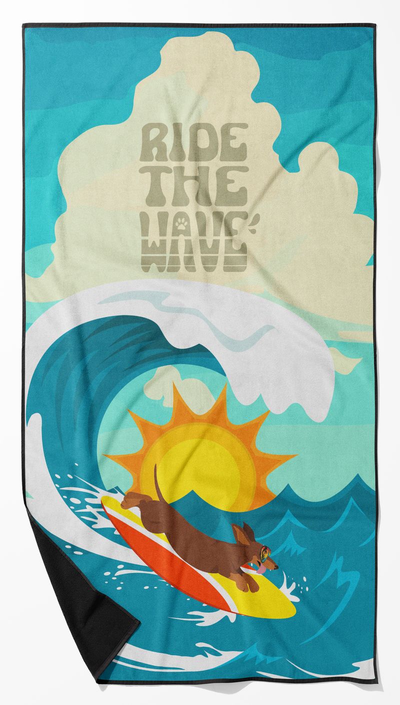 Surfer Dog Red Dachshund Premium Beach Towel Oversized Towel Beach Blanket, Pool, Beach Essentials, Yoga, Premium Bath Towel, Quick Dry Plush_voghion.com