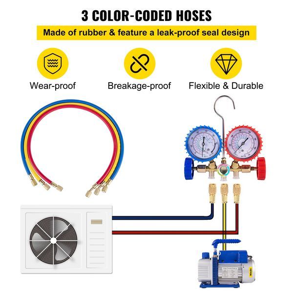 3CFM 1/4HP Single Stage Air Vacuum Pump HVAC R134a R12 R22 R410a A/C Refrigeration Kit AC Manifold Gauge R134 Can Tap Included Carrying Tote_voghion.com