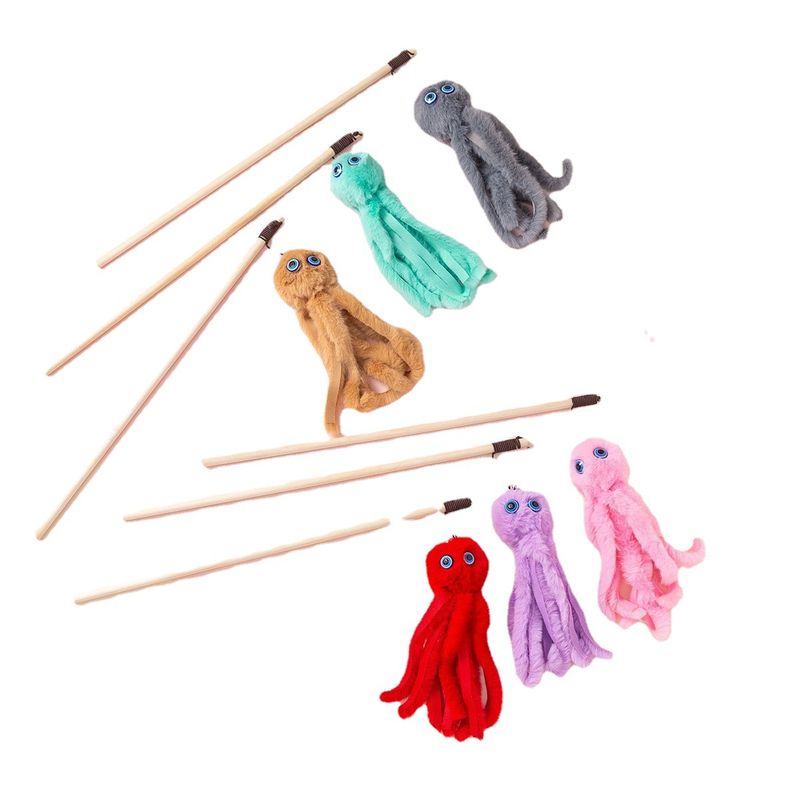Stick Wooden Rod Realistic Octopus Plush Teaser Cat Toy_voghion.com