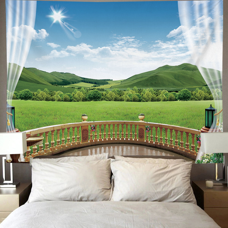 Peinture murale, impression numérique, tissu de fond, tissu suspendu pour chambre à coucher, tapisserie, chevet de style fenêtre_voghion.com