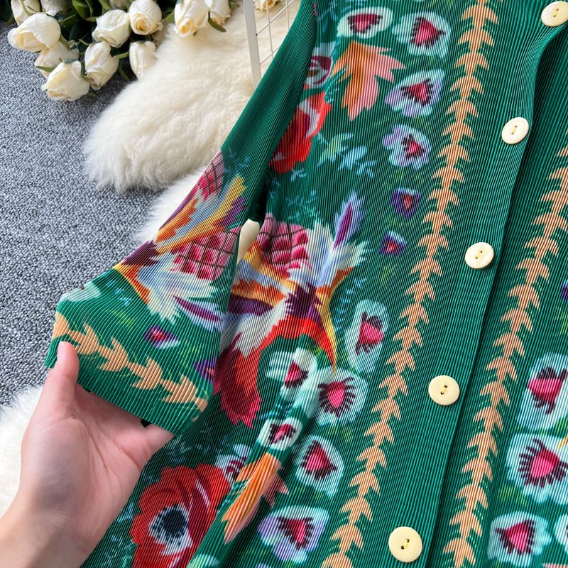 Sieviešu apģērbu kostīms sievietēm, gaišs brieduma stils, vidēja garuma, vienrindu, kroku apdrukas tops + ikdienas bikses ar augstu vidukli_voghion.com