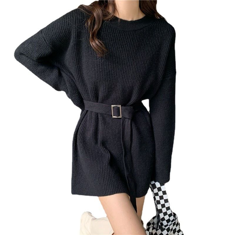 Abito in lana con vita stretta stile pigro da donna autunno e inverno nuovo articolo per il design della moda dei capispalla, lunghezza media_voghion.com