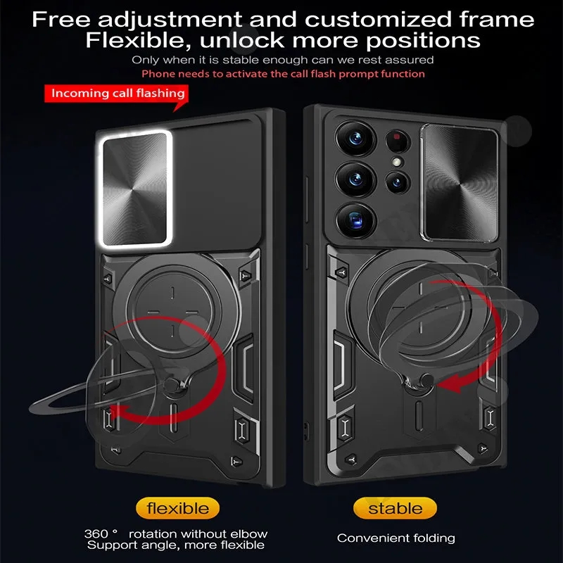 Case Voor Samsung S23 S22 Ultra Plus S21 S20 FE A54 A14 A24 A13 Magnetische roterende glijdende camera 360 Draaien Kickstand Case Cover_voghion.com