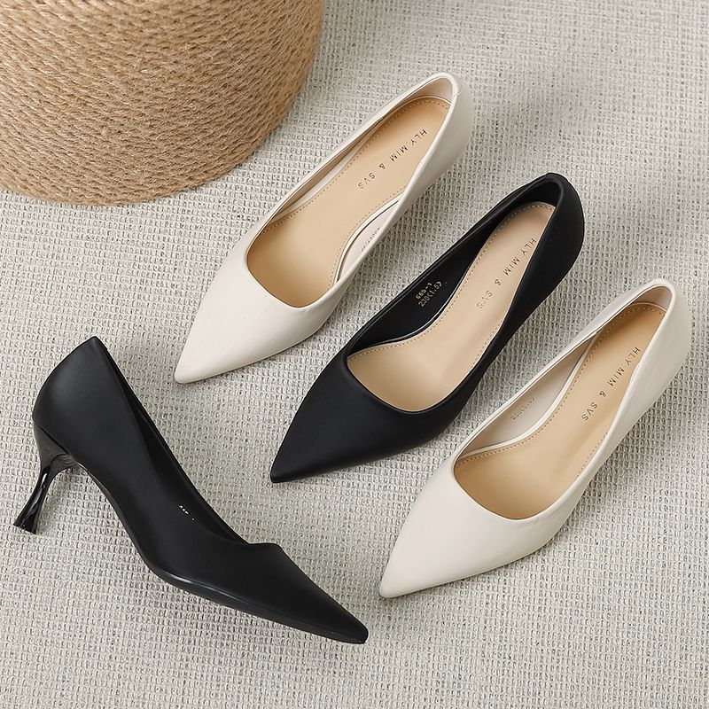 Tacchi alti in morbida pelle, scarpe singole a punta con tacco piccolo in stile francese, scarpe da donna_voghion.com