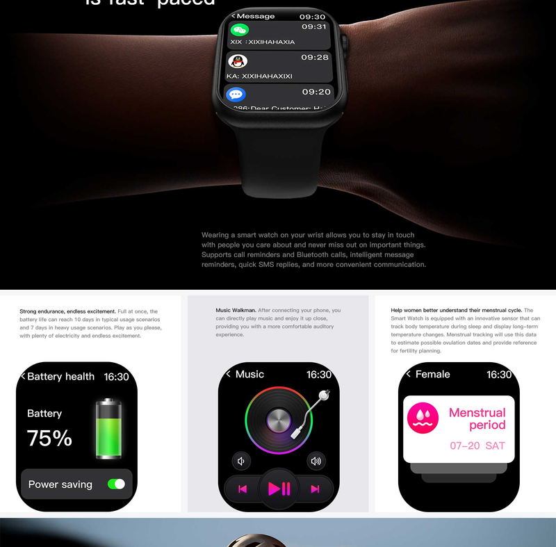 S9 smartwatch, smartwatch voor heren en dames, IP68 waterdicht sporthorloge, geschikt voor Android en iOS_voghion.com