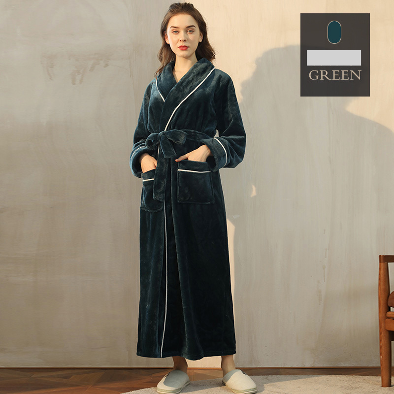End Of The Year Ins Flannel Robe Men's Simple Large Size Coral Fleece Couple Bathrobe Women Autumn And Winter Long Thick_voghion.com