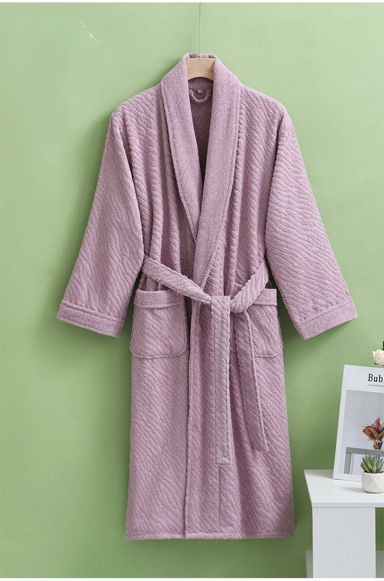 High End Hotel Bathrobe Pure Cotton Towel Autumn And Winter Thick Long Jacquard Embossed Bathrobe Men And Women Couple Robe_voghion.com