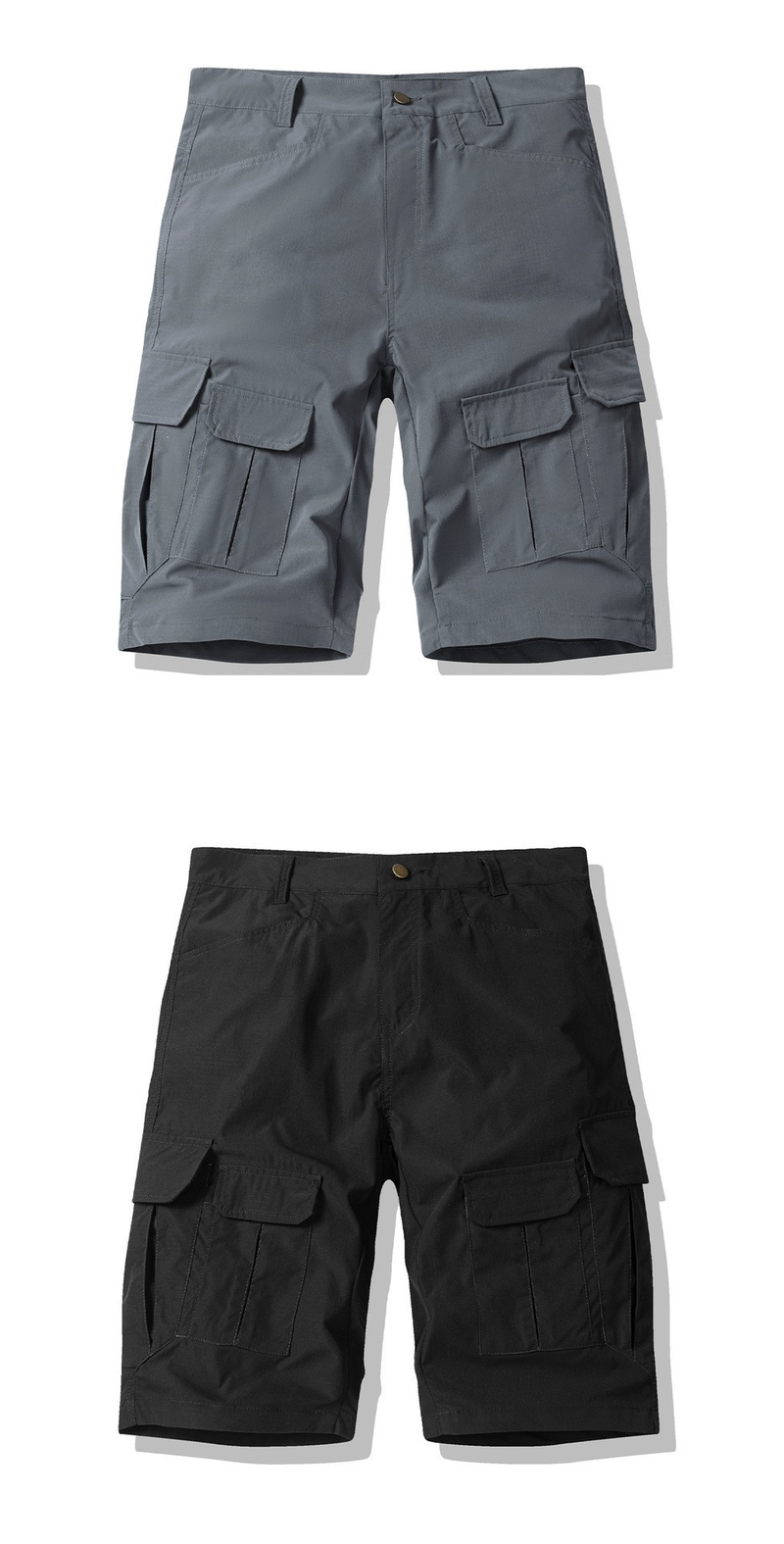Lässige 5-Pocket-Cargo-Shorts für Herren, leichte Baumwollmischung, atmungsaktiv und bequem, Multi-Pocket-Design für Outdoor und den Alltag (Khaki)_voghion.com