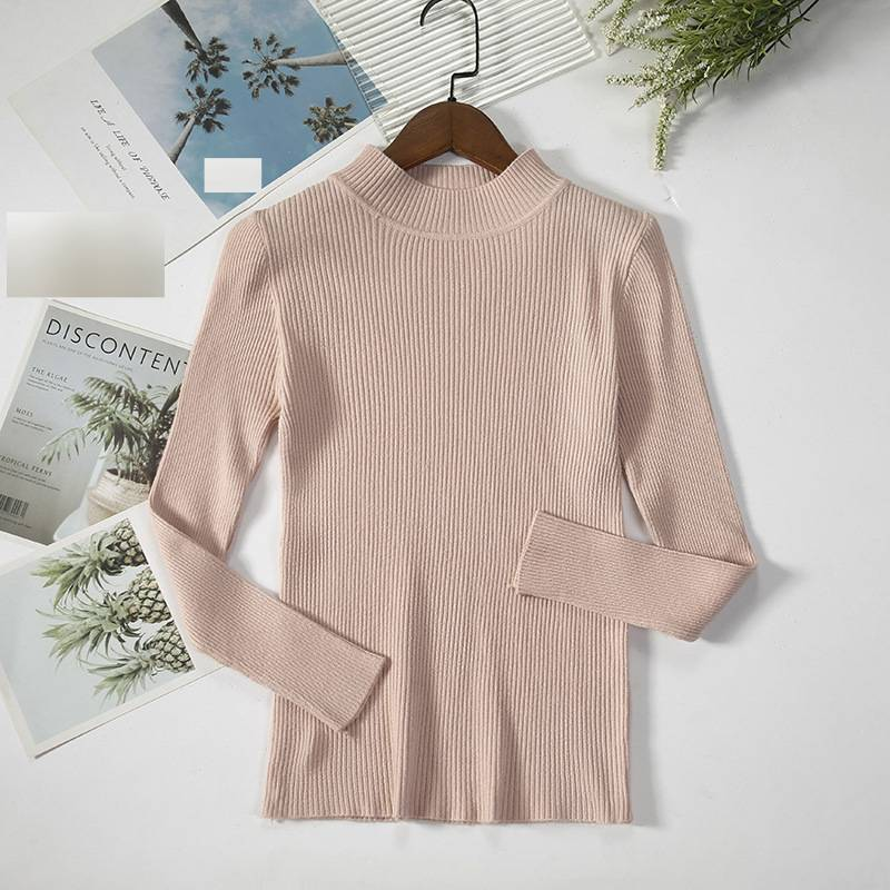 Dames semi-coltrui met gebreide hals - Slim fit basic pullover voor de herfst (23 kleuren beschikbaar) - Zachte viscose en polyestermix_voghion.com