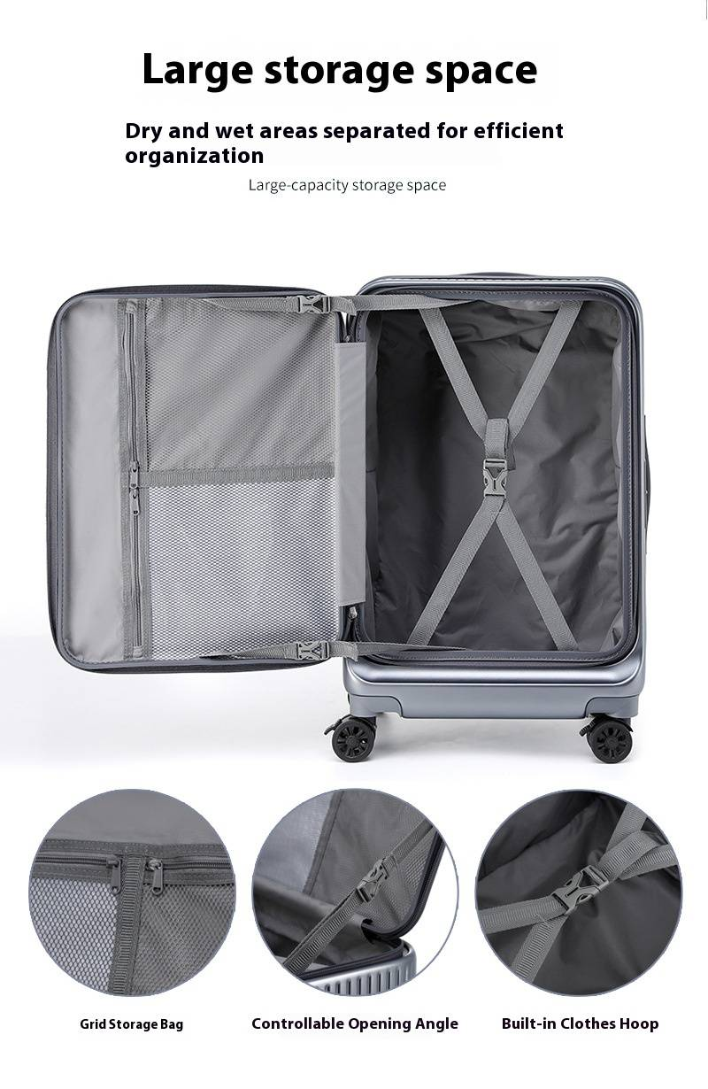 Valigia per laptop da viaggio d'affari con porta di ricarica USB, scomparto con apertura frontale, struttura in alluminio, bagaglio a mano antiurto con ruote per uomo e donna_voghion.com