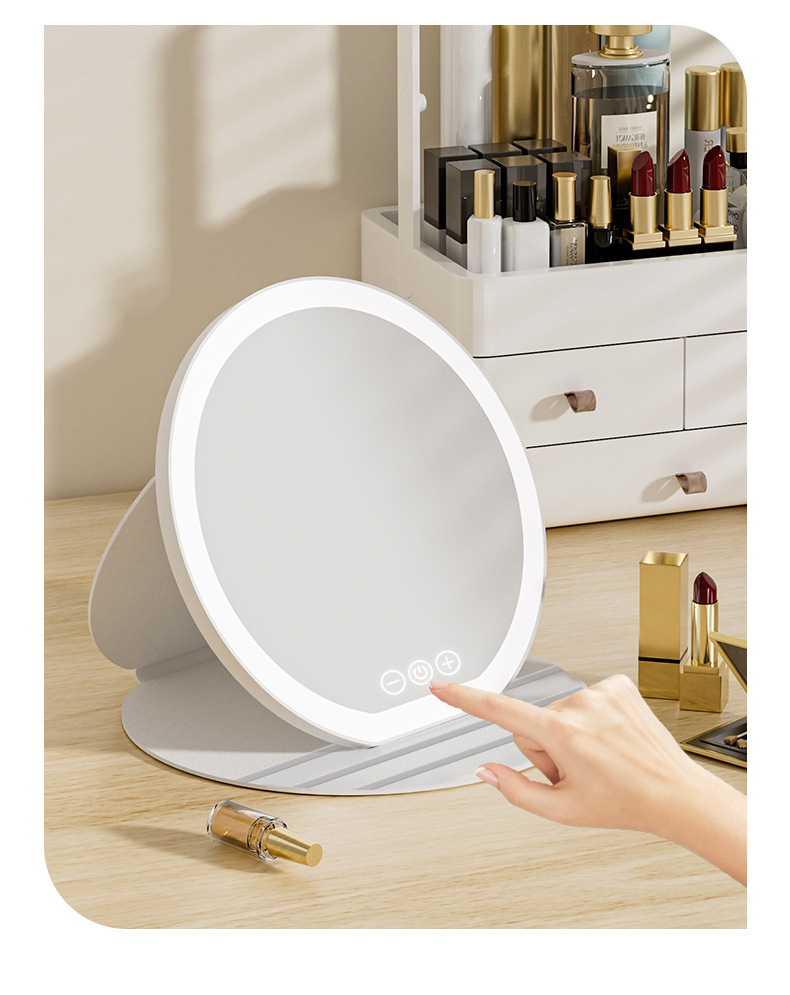 Professioneller LED-Kosmetikspiegel mit 3-farbiger Beleuchtung – Touch-Steuerung, über USB wiederaufladbar, HD-Aluminiumspiegel für Zuhause, Büro und unterwegs_voghion.com