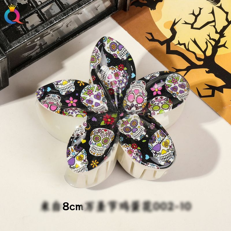 Multiple Pattern And Color Options For Halloween Pumpkin Skull Witch UV Print Frangipani Clip Girls Headdress_voghion.com