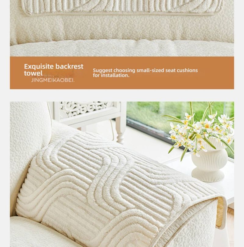 Housse de coussin de canapé en polaire douce – Coussin d'assise moelleux et antidérapant pour canapé, taille universelle, tons crème et neutres (motif rayé)_voghion.com