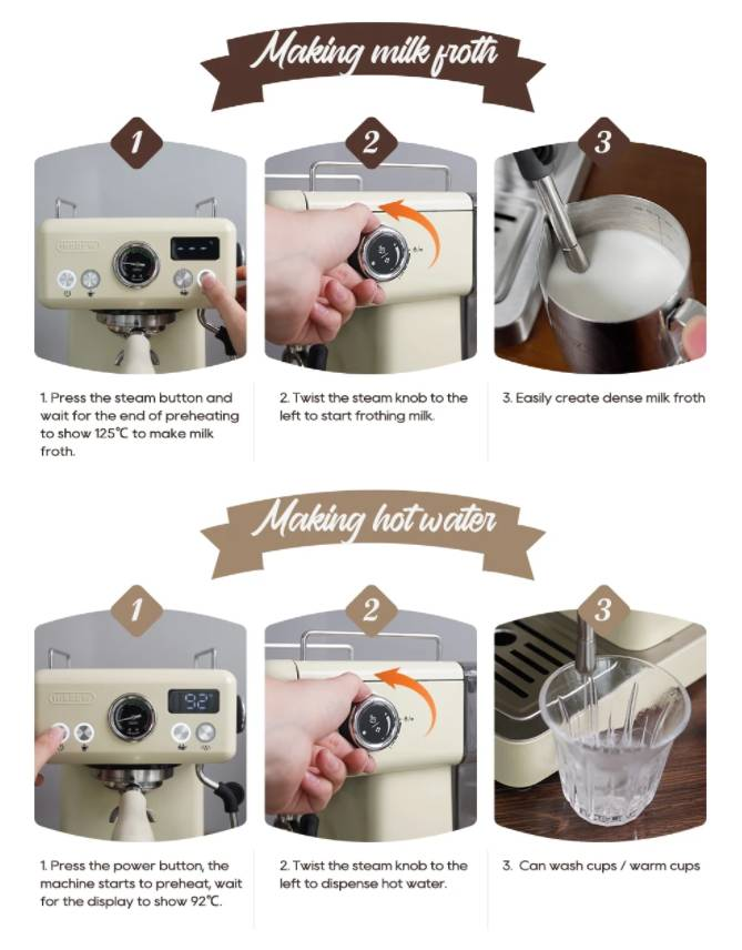 PSH10PLUS-WH-EU 1350W Halbautomatische Kaffeemaschine, 20Bar Pumpendruck, Pulverhammer, 58mm Temperaturregler, beweglicher Filter, Kalt-/Heißkonzentrat_voghion.com