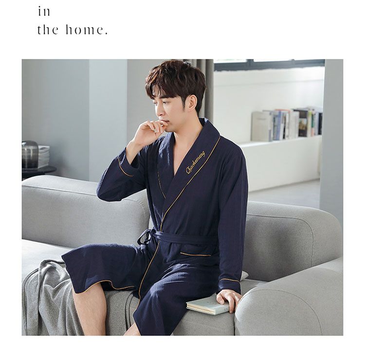 Meeste sügistalvised puuvillased pikkade varrukatega pidžaamad lahtised suur kampsun ruuduline keskmise pikkusega hommikumantel koduriided_voghion.com