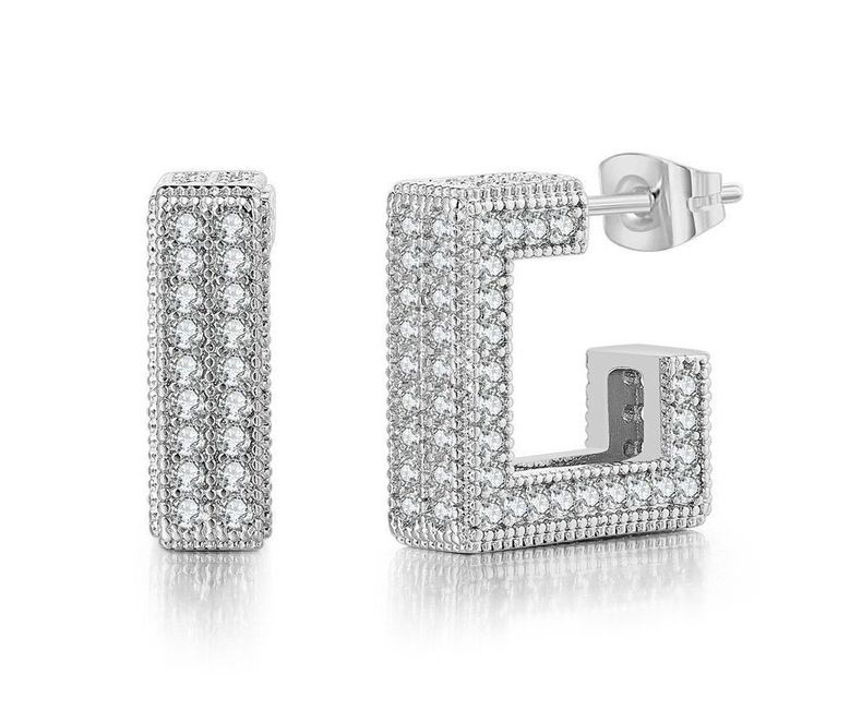 Full Diamond Zircon Silver Earrings for Women Light Luxury Fashionable Earrings Simple and Niche Design Trendy Earrings for Men_voghion.com