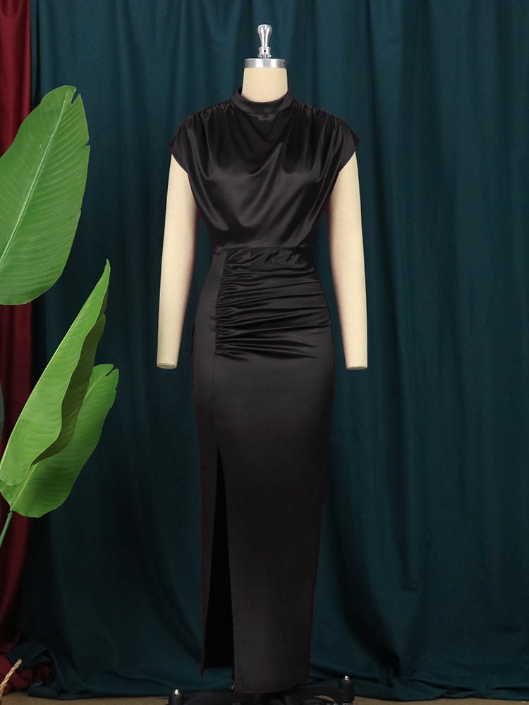 Damenbekleidung Langes Kleid Einfarbiges Kleid Hohe Taille Temperament Pendeln Rotes Strickkleid Lange Kleider_voghion.com