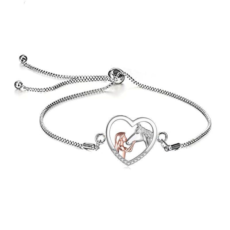 Collana con ciondolo a forma di cuore a forma di clavicola, regalo per amante, con ragazza e cavallo_voghion.com