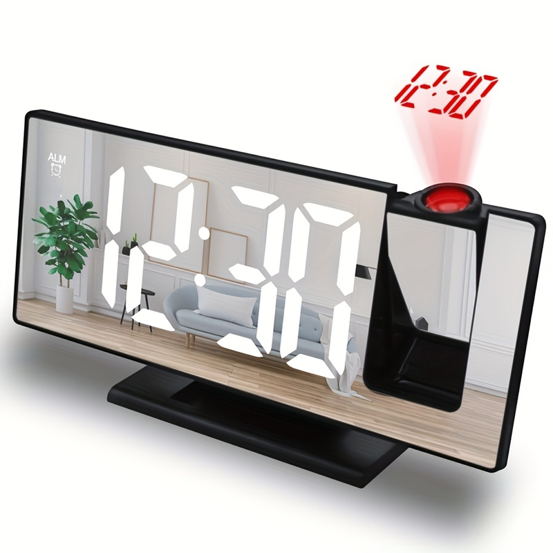 1 kom, LED sat s ogledalom, veliki 3D projekcijski budilnik s ogledalom, prikazom temperature i automatskim podešavanjem svjetline - idealan za spavaću sobu i korištenje uz krevet_voghion.com