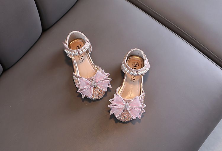 Mädchen Schleife Prinzessin Mädchen Ein-Schuh Lederschuhe Halb Sandalen_voghion.com