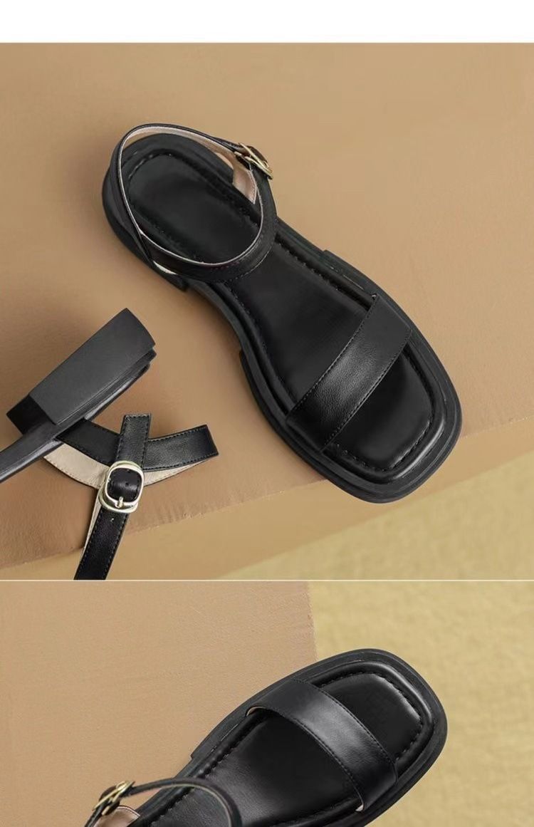 Sandali romani da donna, stile retrò, semplici, con un cinturino, estivi, con suola piatta, morbida, spessa, da spiaggia, punta aperta, marea_voghion.com