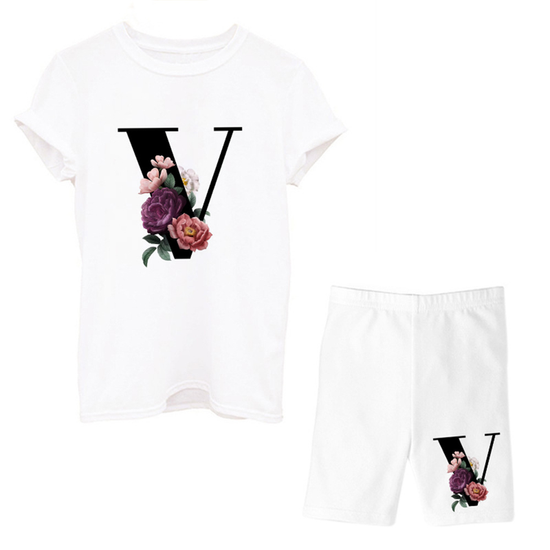 T-shirt femme manches courtes jambe large short taille haute ensemble deux pièces LOGO décontracté_voghion.com