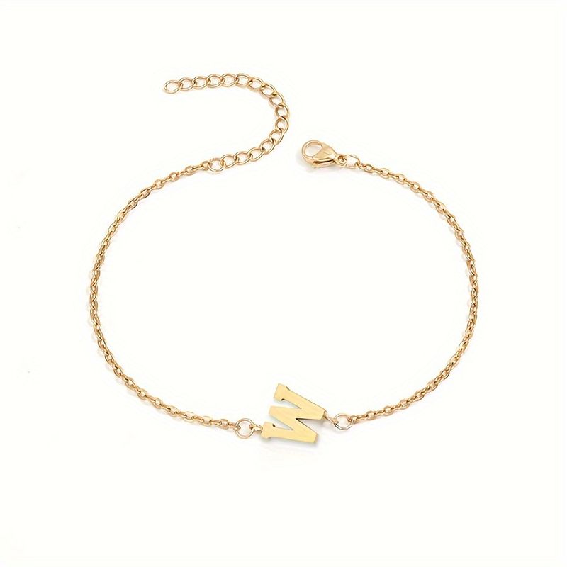 1pc Letter Shape Beads Thin Chain Bracelet, Simple Minimalist Hand Chain Unisex Jewelry Decoration_voghion.com