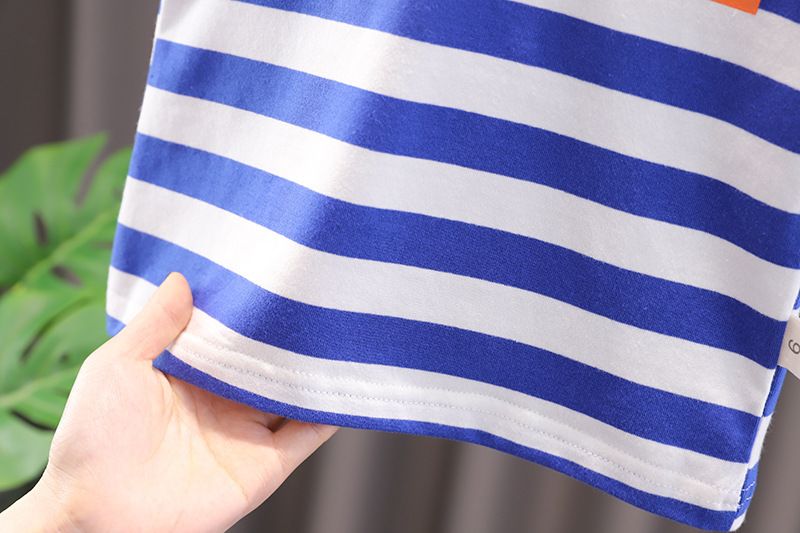 2024 Summer Trendy Korean Edition Boys and Girls Casual Cartoon Fashionable Striped Short Sleeve Shorts Set of Two_voghion.com