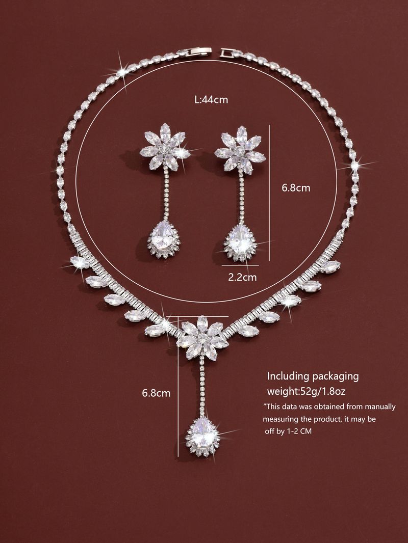 Women's Jewelry Set Fashion Trend Zircon Luxury Necklace Earrings Set Hot Style Wearing Skirt Pink Flower Tassel_voghion.com