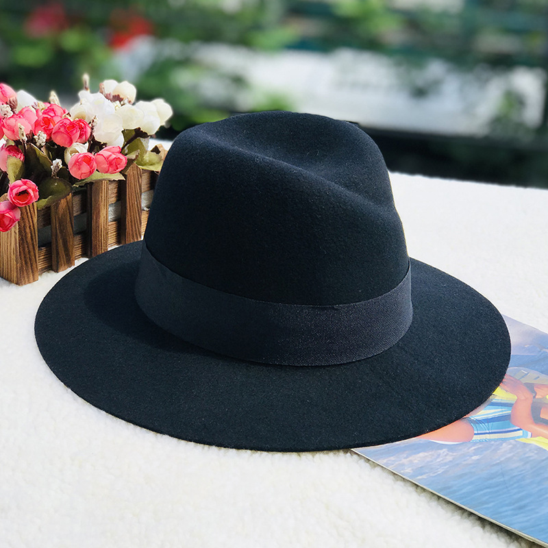 Autumn and winter oblique top hat British pepper letter M wool wide brim hat wool hat_voghion.com
